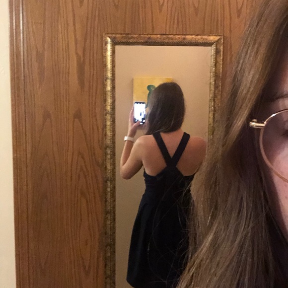 Navy flowy dress with bow on back - Picture 2 of 5